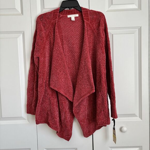 Emaline Size M/L Women's Open Front Cardigan Chenille knit Soft Red - Picture 1 of 7